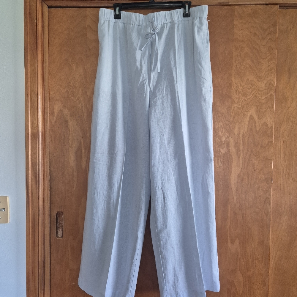 Calvin Klein Light Blue Wide-Leg Drawstring Pants, Size L - Picture 8 of 16